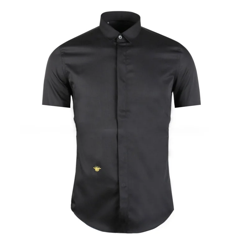 

2021 summer short-sleeved men's shirt embroidered black and white classic shirt short-sleeved Corduroy shirt shirt oversize