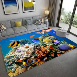 3D Sea Fish Carpet Blue Children's Bedroom Rug Soft Coffee Table Mat For Living Room Anti-slip Carpet Bathroom Kitchen Mat