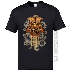 Steampunk Owl Machine Printed On Tshirts Vintage 2024 New Style Great T Shirts Natural Cotton Faddish Tshirts Mens Clothing