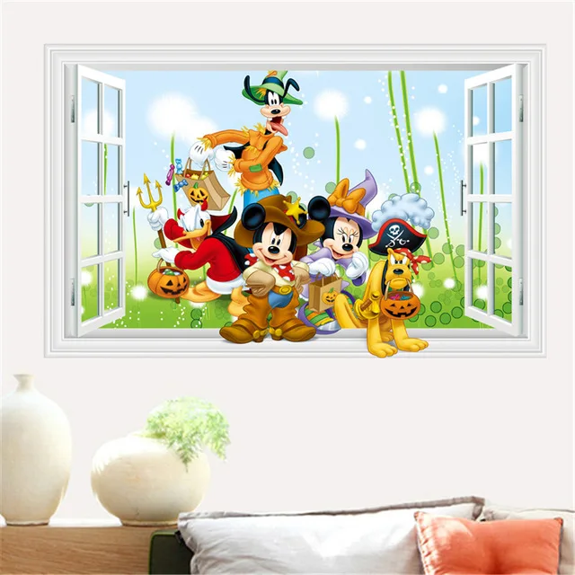 Hot 3D Mickey Minnie PVC Children Cartoon Wall Stickers Waterproof Home Decoration For Children's Room PVC DIY Vinyl Wallpaper