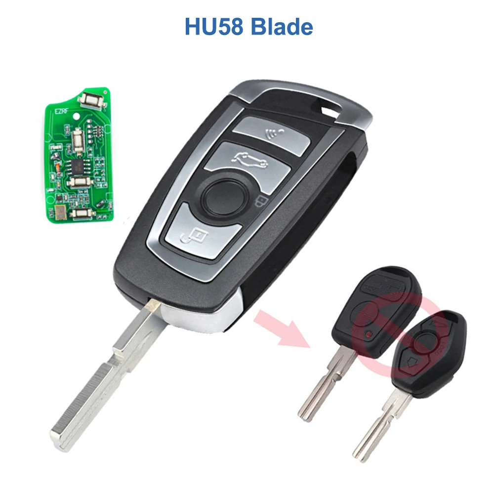 Keyecu LX8 FZV EWS Modified Flip Remote Key Fob 315MHz / 433MHz ID44 Chip for BMW E38 E39 E46 M5 X3 X5 Z3 Z4 HU58 / HU92 Blade