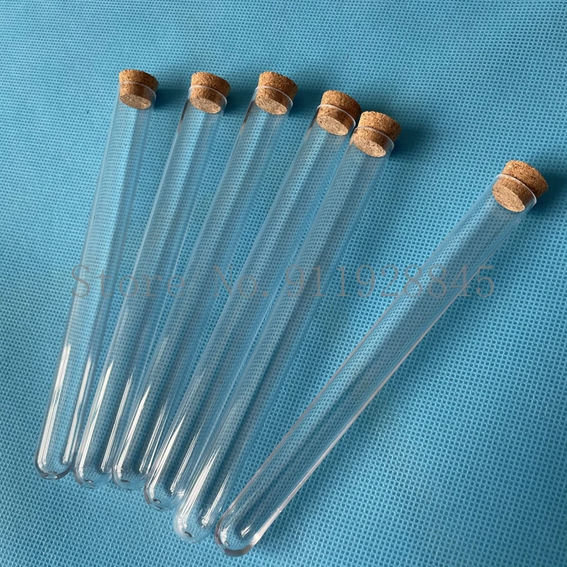 100Pcs 15x150mm School Lab Supplies,Clear Plastic Test Tubes Vials With Corks Caps, Empty Scented tea Tubes,bridal shower gift