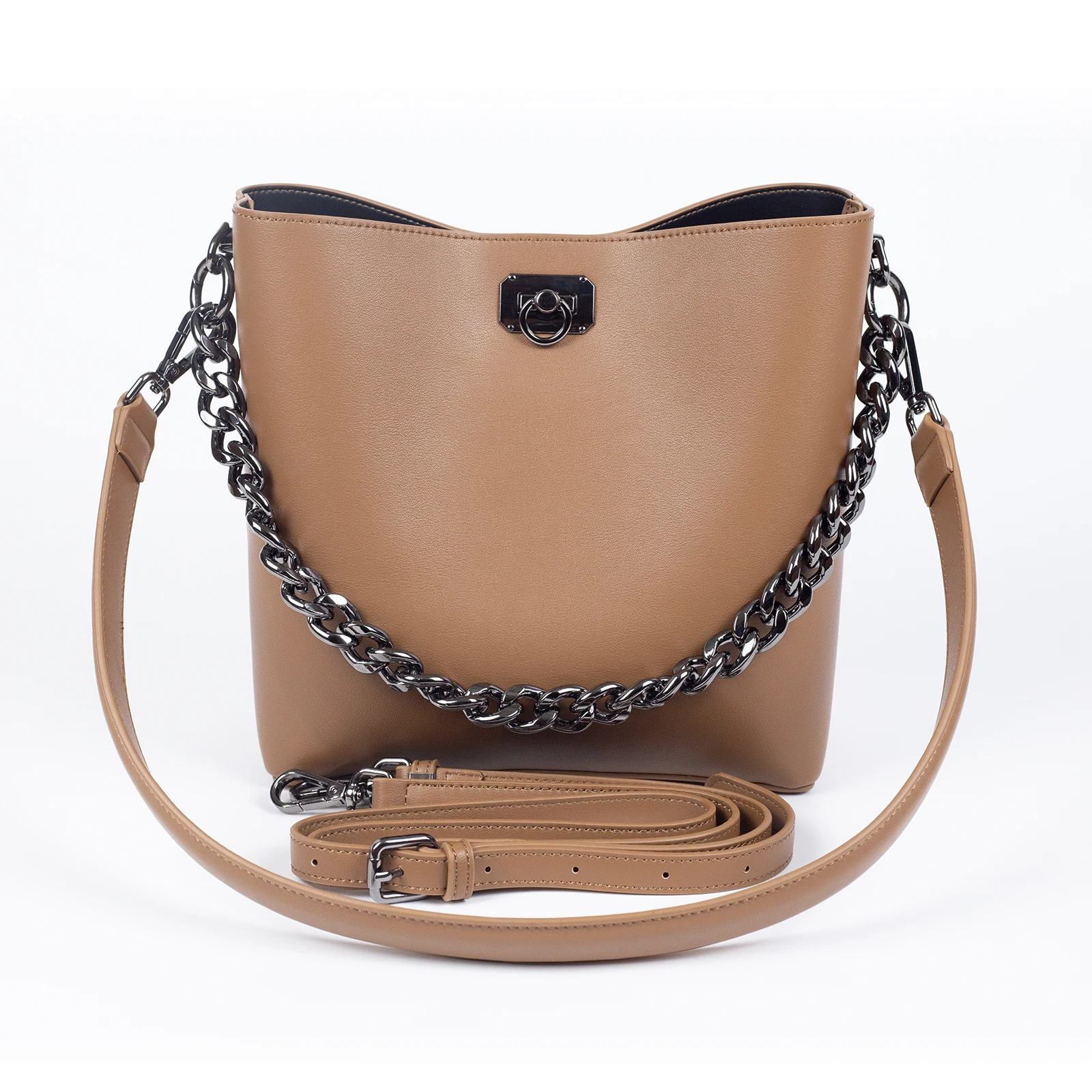 Women Shoulder Bag Female Bucket Bags Lady Fashion Metal Chain Daily Handbag 2022 New Microfibre Leather Messenger