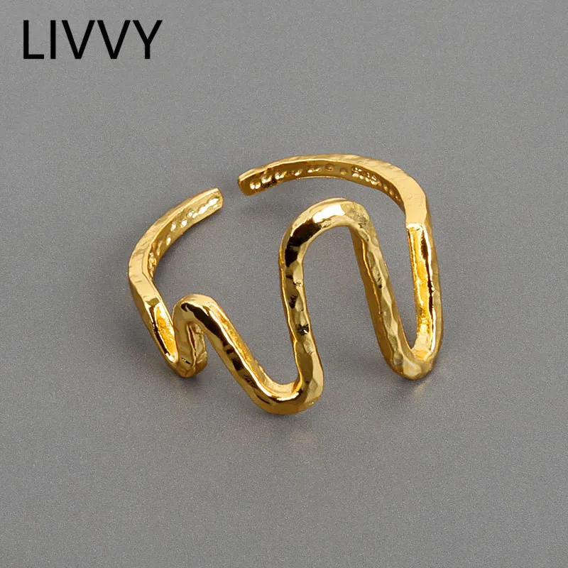 LIVVY Hot FashionSilver Color Exquisite Jewelry Electrocardiogram Open Asymmetry Sliver Love Ring For Women 2021 Trendy
