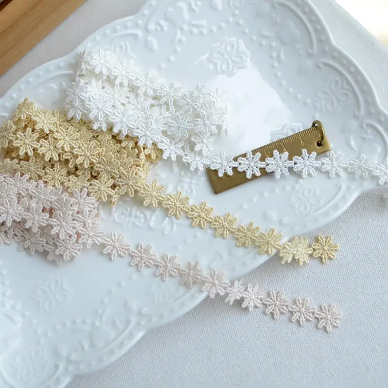 Cinta de encaje de margaritas hecha a mano, Material de remiendo de retales, blanco, caqui, rosa, accesorios de costura de ropa DIY, ancho de 16mm, 3 metros