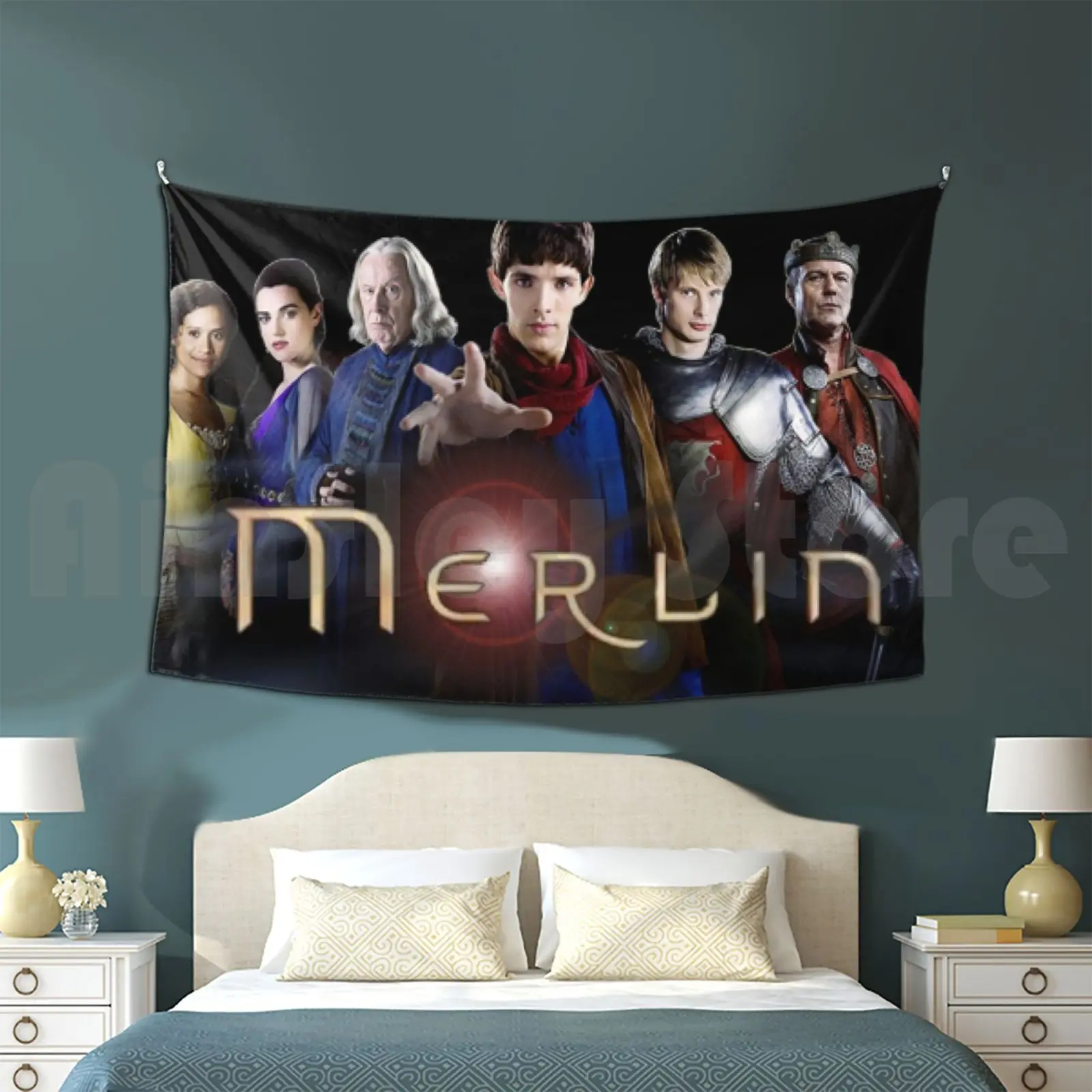 Merlin Customized Tapestry John John Hurt Bradley James Colin Morgan Merlin Magic Arthur History Tv