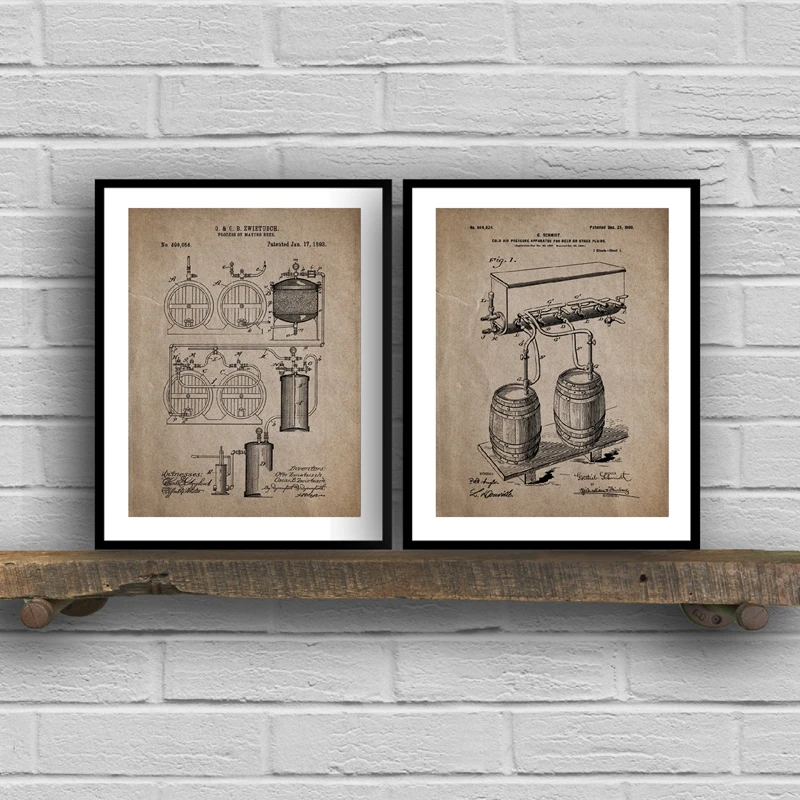 Vintage Beer Patent Poster Beer Brewing Prints Beer Processing  Hop Botanical Art Pictures Canvas Painting Bar Pub Wall Decor