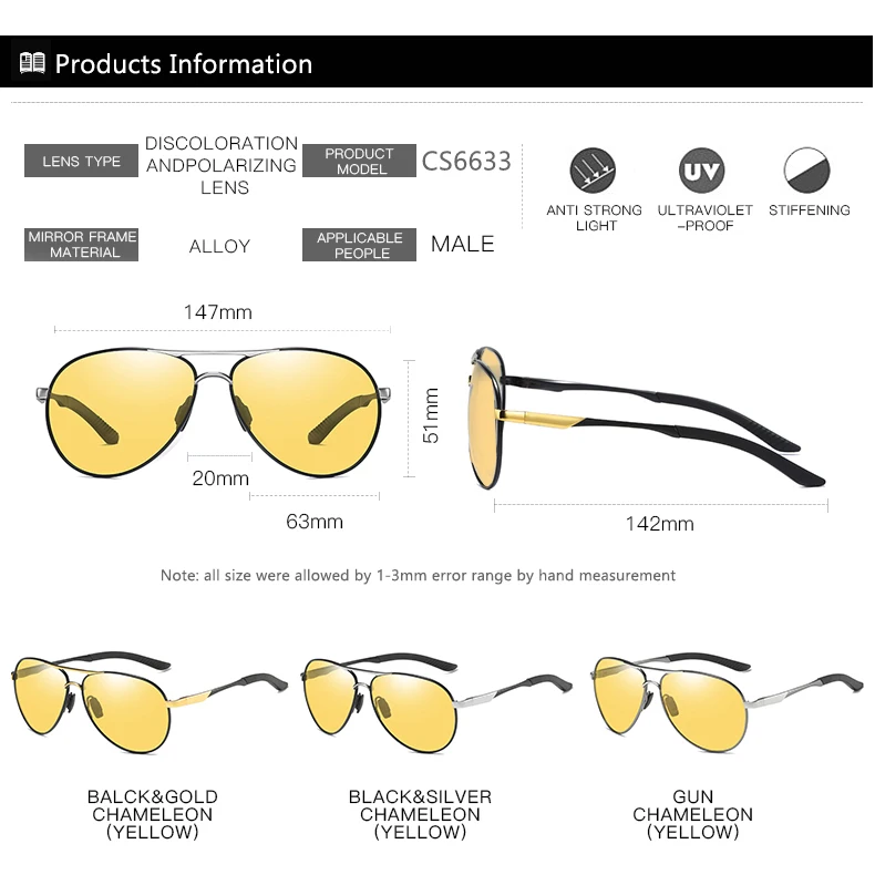 All Weather Pilot Photochromic Sunglasses Man Polarized Night Vision Goggle Men Oculos Driver Driving Glasses Gafas De Sol