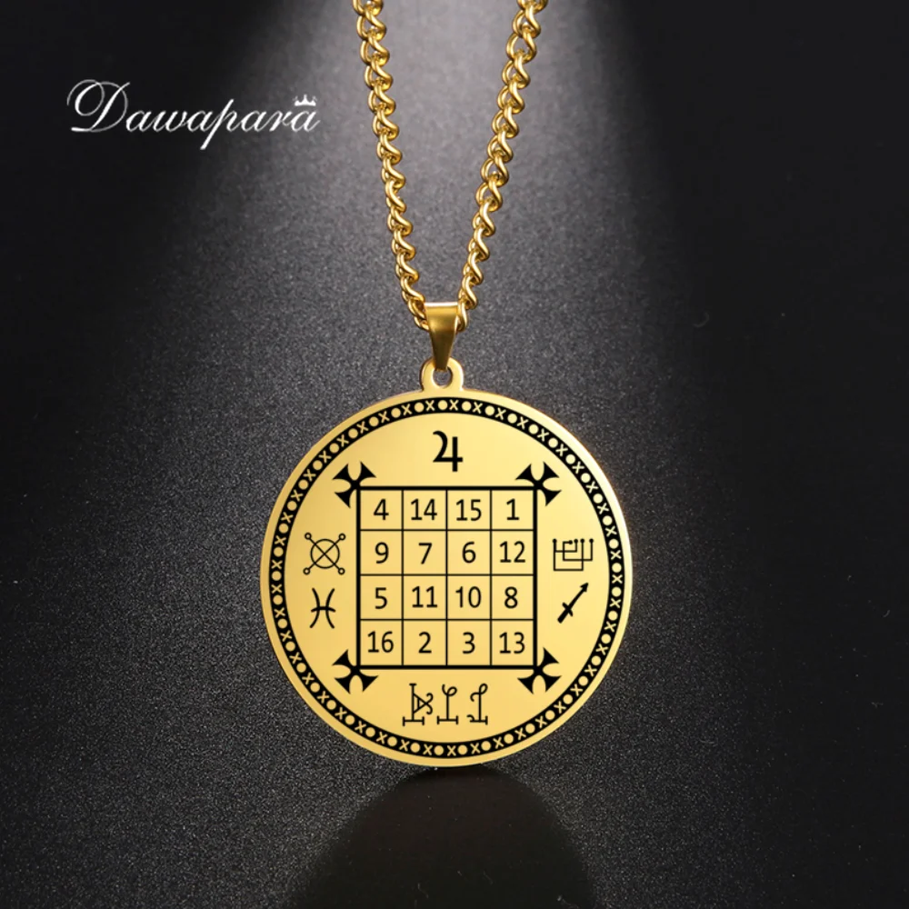 Dawapara Solomon Saturn Jupiter Magic Pendant Square Talisman Pendants Necklace Stainless Steel Occult Jewelry