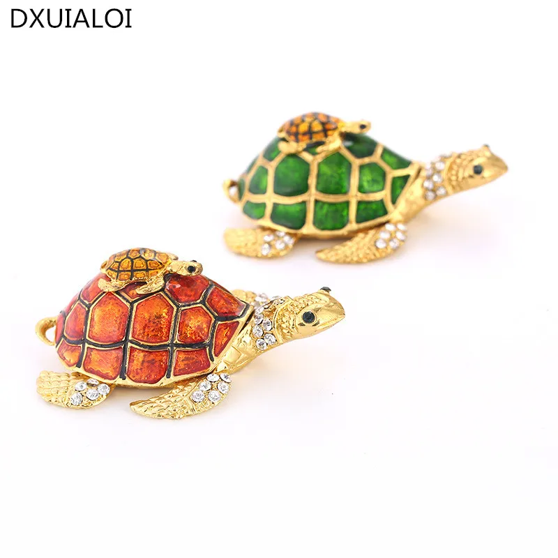 

Home decoration metal crafts Southeast Asian style enamel painted diamond mother and turtle ornaments feng shui Wedding Gifts