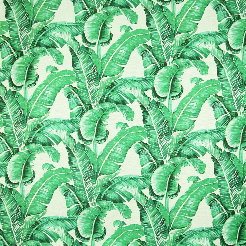 Big green banana leaves print silk and linen blended fabric 140cm width,SLN178