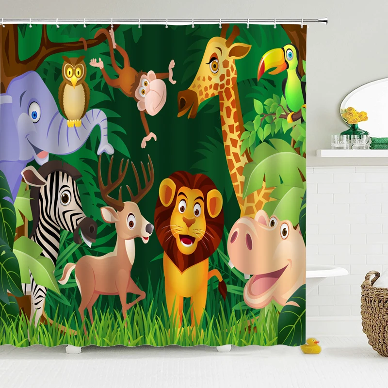 Cartoon Animals Bathroom Curtains Shower Curtain lovely Childs With Hooks Waterproof Polyester Home 180*200 Bathing Curtain