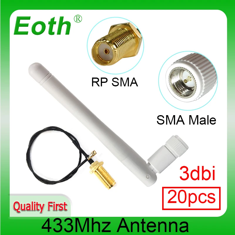

EOTH 20 шт. 433 МГц Антенна 3dbi sma штекер lora антенна iot модуль lorawan сигнальный приемник ipex 1 SMA Гнездовой Удлинительный кабель