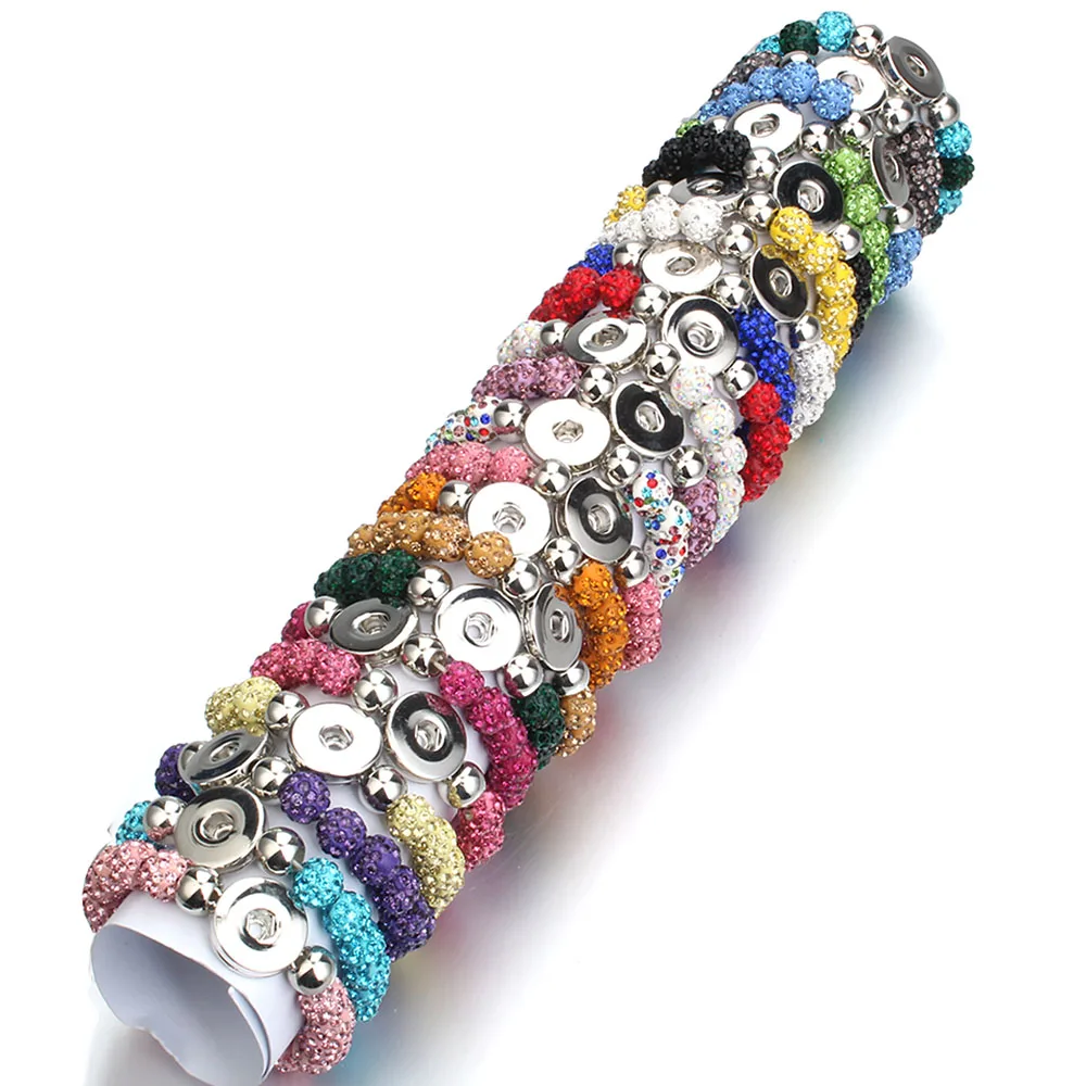 New Snap Jewelry Clay Crystal Snap Button Bracelet Handmade 10mm Beads Fit 18mm 20mm Snaps Button Bracelets For Women
