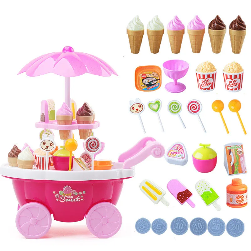 Mini Candy Cart Kids Ice Cream Cart Electric Lighting And Musical Pretend Play Cart Ice Cream Box Boys And Girls Birthday Gift