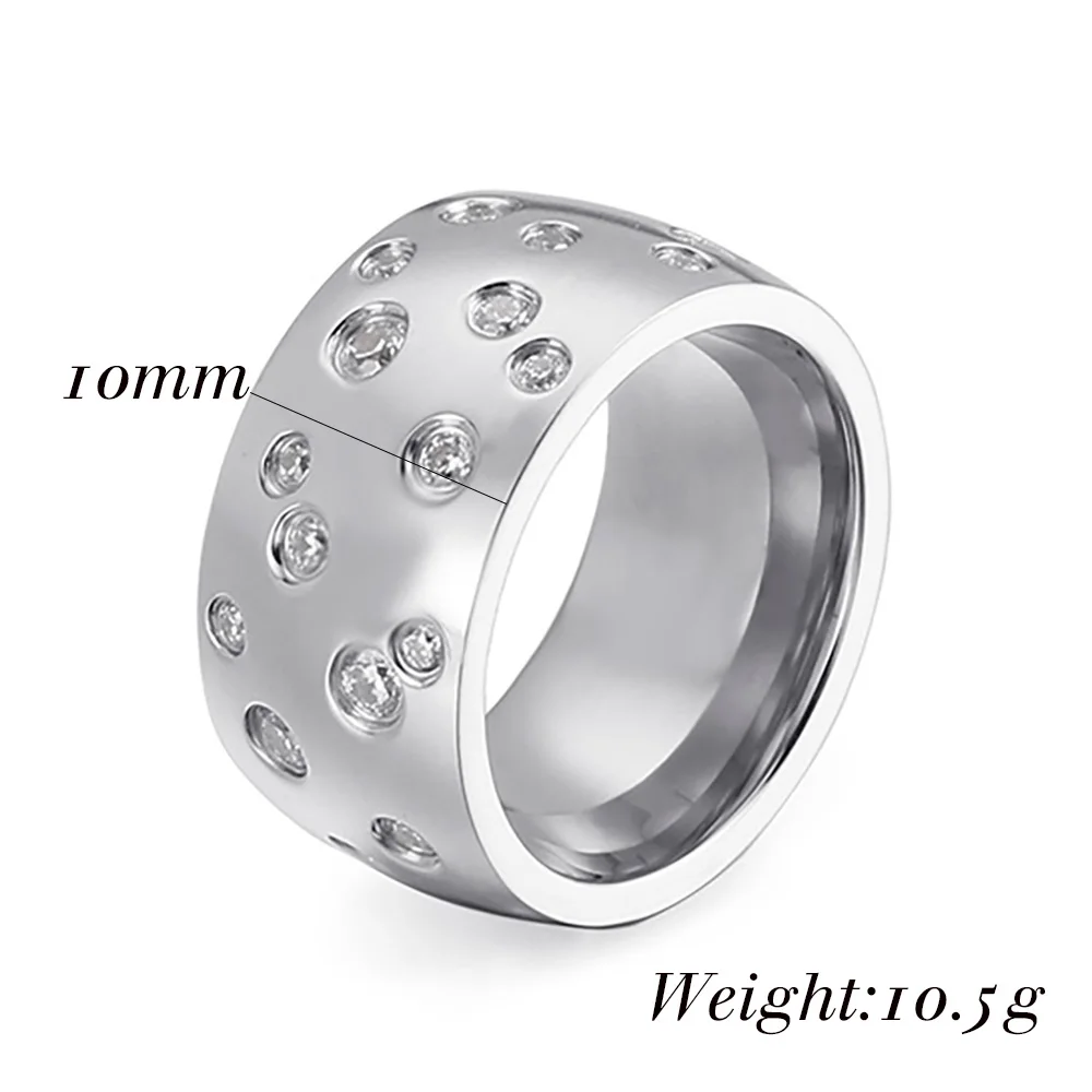 NIBASTAR Inlaid With Shiny Crystal Width Ring For Woman Stainless Steel Fashion Simple Individuation Shining Ring Party Jewelry