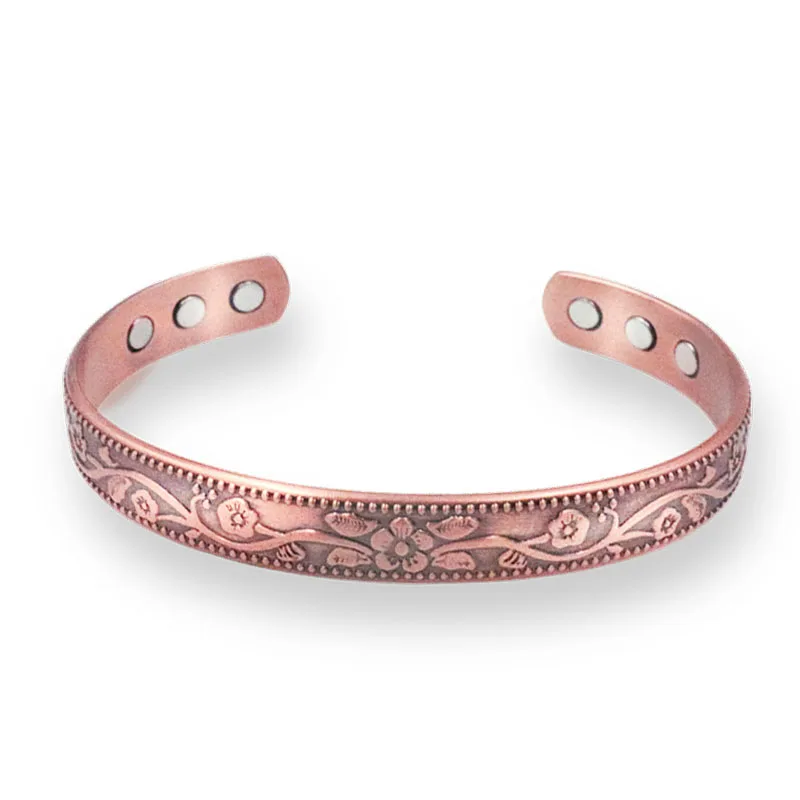 Flower Cuff Bracelet Bangle for Women Men Vintage Adjustable Ancient Copper Plated Magnetic Bracelet Fashion Jewelry Gift