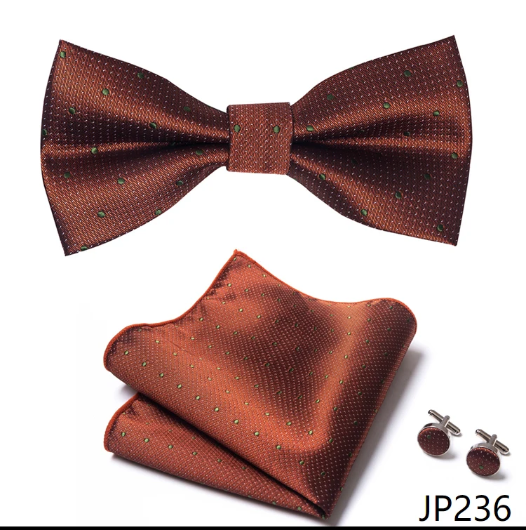 Great Quality Silver Office Butterfly Hanky Cufflink Set Bowtie For Men Geometric Hombre Formal Clothing