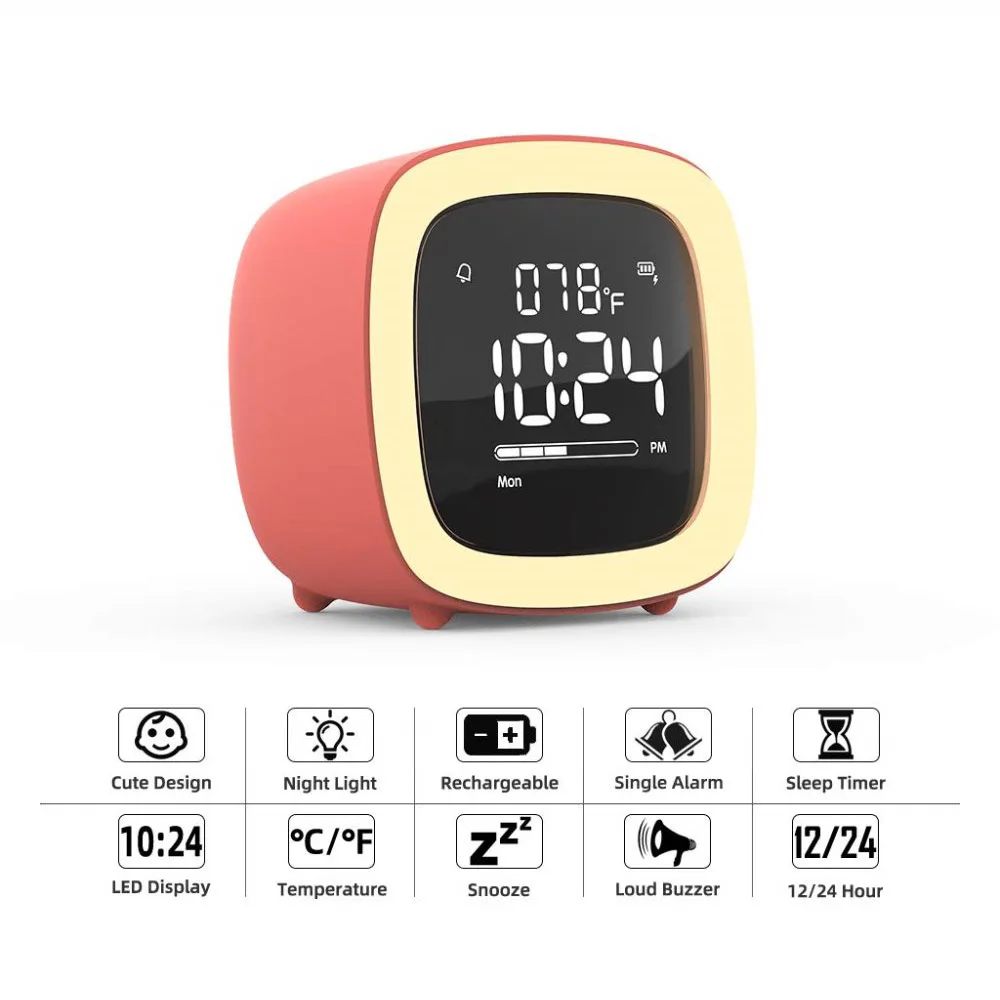 Youpin Cut Digital Alarm Clock Cartoon Night Light Bedside Desk Alarm Clock Rechargeable Battery Christmas Gift For Kids Child