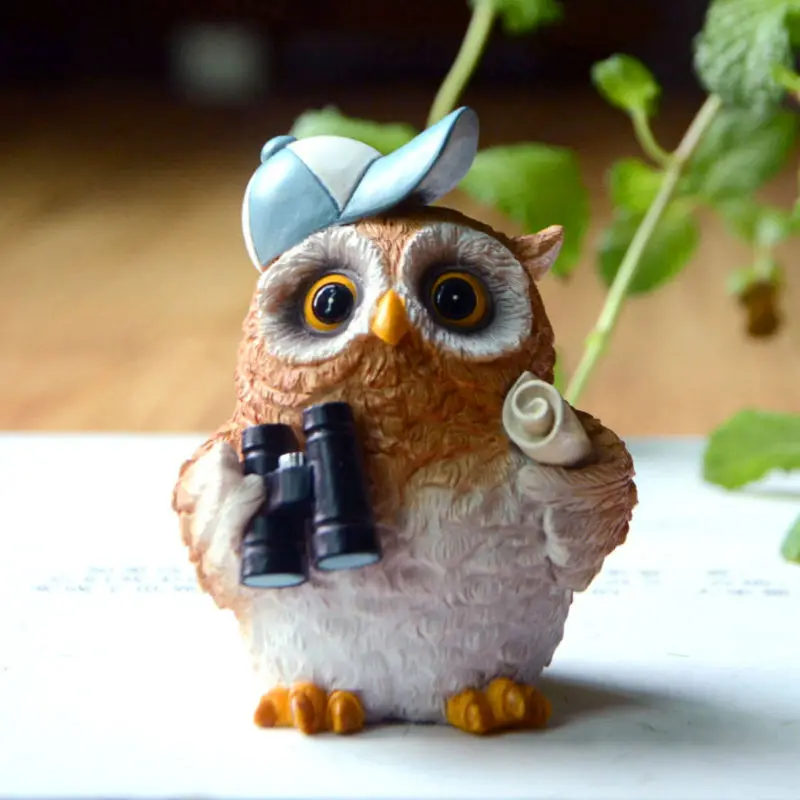 Creative Cute Bird Owls Statue Simulation Animal Miniature Fairy Garden & Terrarium Desktop Ornament Home Decoration Resin Gift