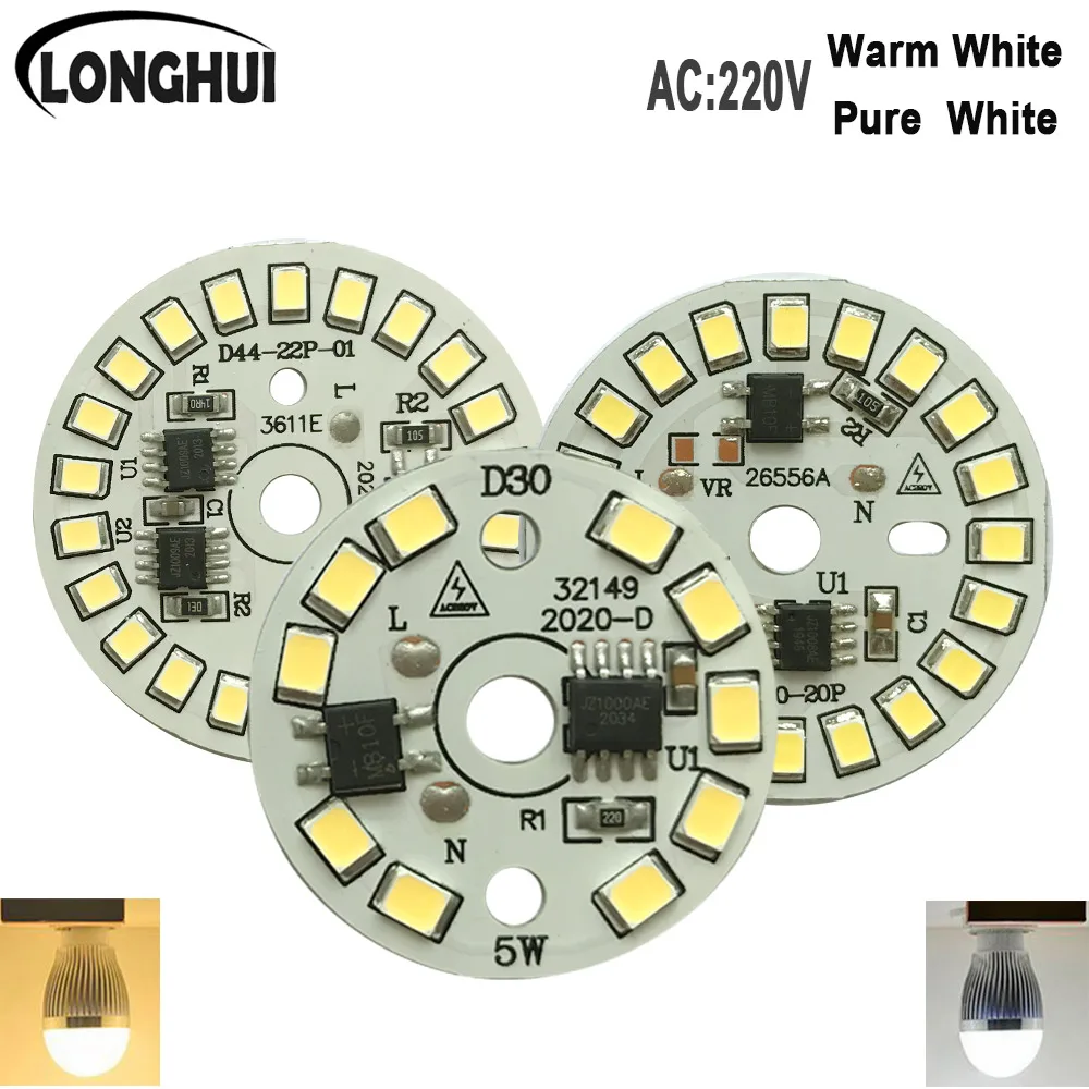 AC 220v PCB Lights Source  Integrated Ic Driver Pure/Warm White Lamp  For 3w 5w 6w 7w 9w 12w 15w LED Bulb Ceiling Light