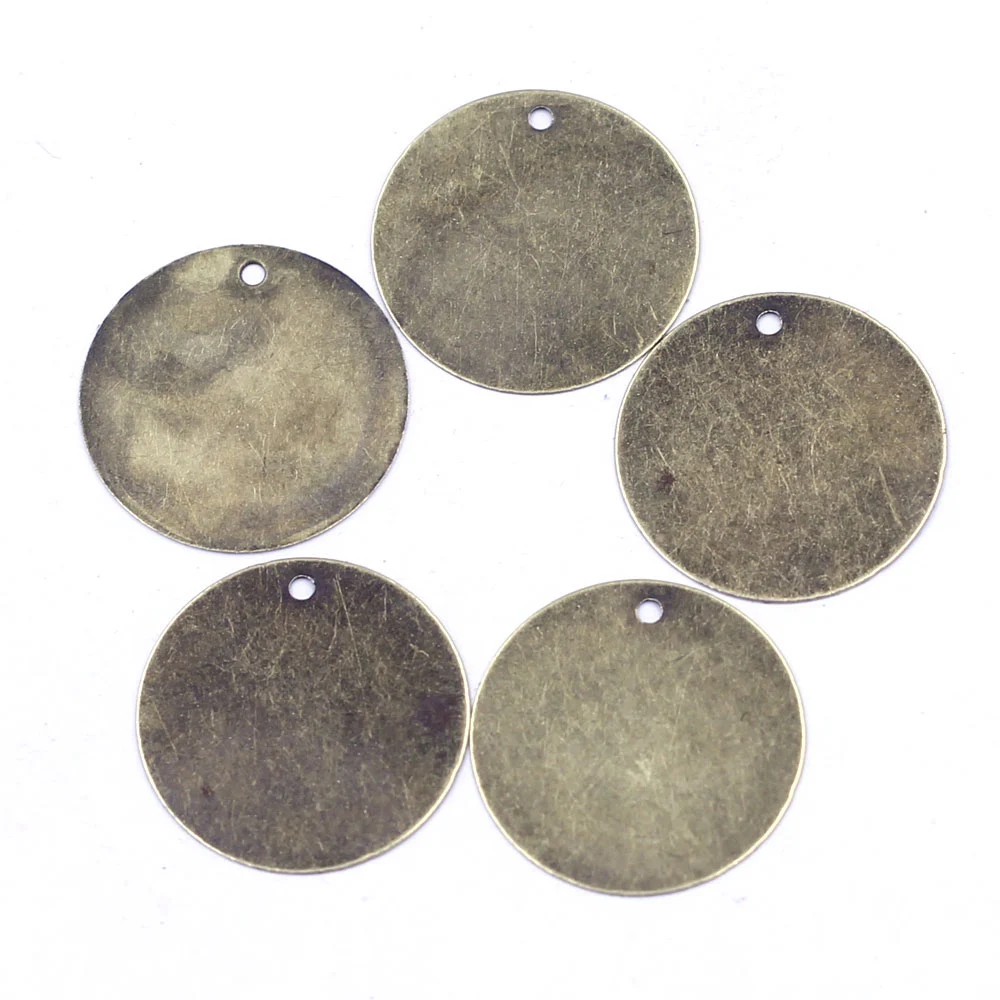 50Pcs Pendants Blank Stamping Tags Round Alloy Metal Bronze Tone Jewelry DIY Findings Chams 20mm(6/8\