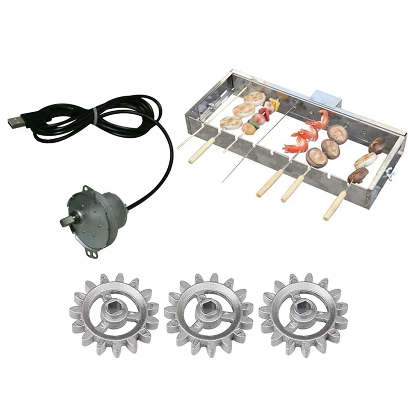 Automatic Rotisserie Grill Tools Metal BBQ Rotary Frame Gear with USB Cable Motor DIY Automatic Rotary Frame Tool Set