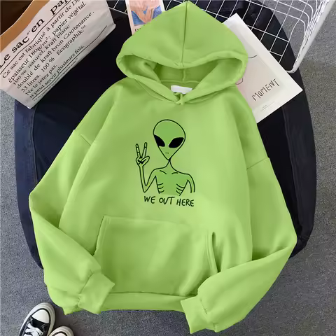 New Green Alien Sweatshirts Girls Winter Fashion Funny Tops Moletom Cute Cartoon Streetwear Women Hoodie Pullover Loose