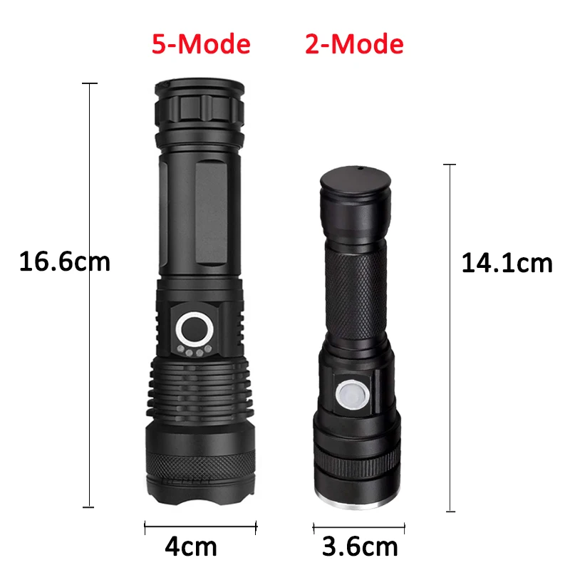 XHP-50 LED Flashlight Indicator Zoom Tactical Light USB Rechargeable Flashlight Powerful 10w 5-Mode Lantern For Camping Hunting