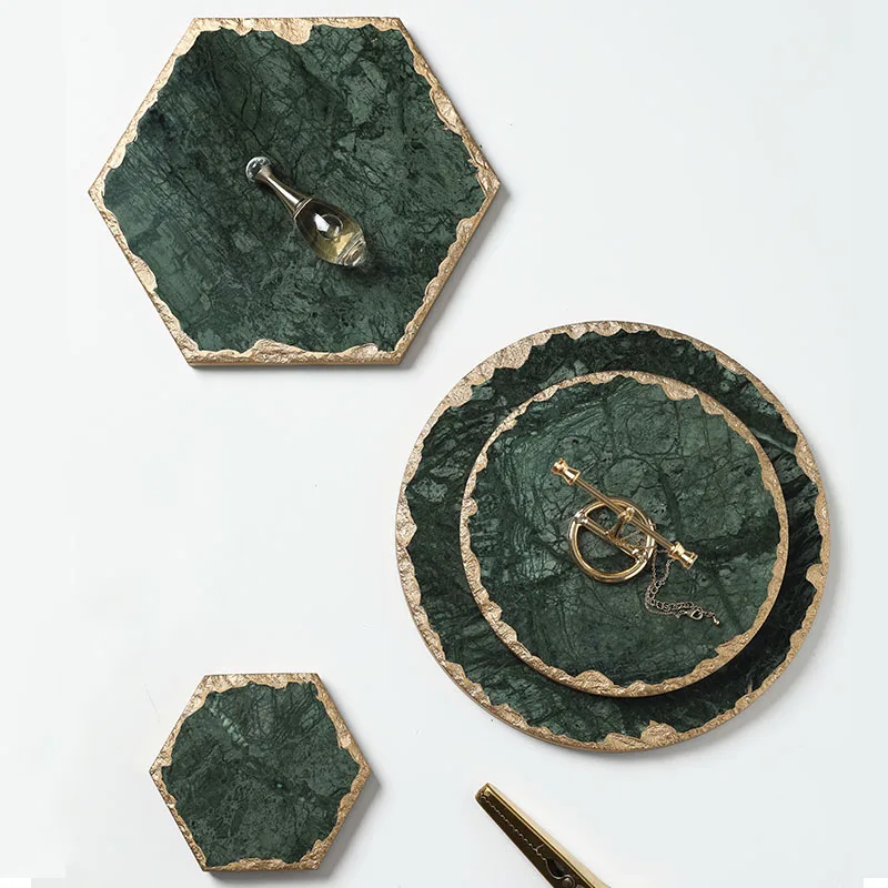JINSERTA Marble Storage Tray Green Jewelry Display Plate Necklace Ring Earrings Cosmetic Organizer Desktop Sundries Decor Tray