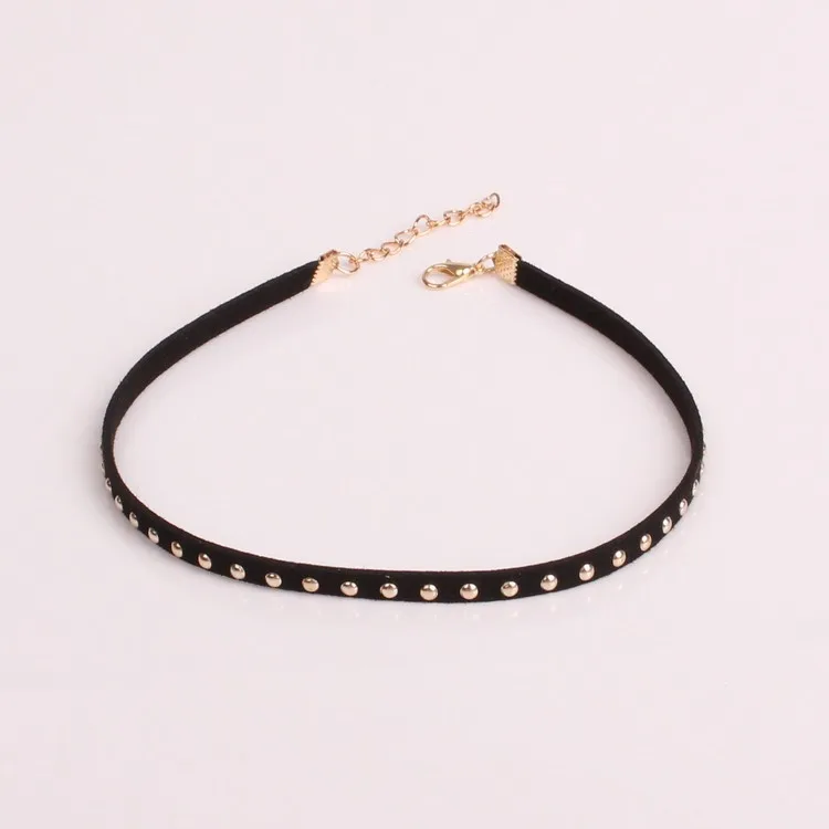 New Fashion Bohemian Personality Rivets Black Velvet Nail Fender Necklace Collar Statement Necklace Choker Necklace Gargantilha