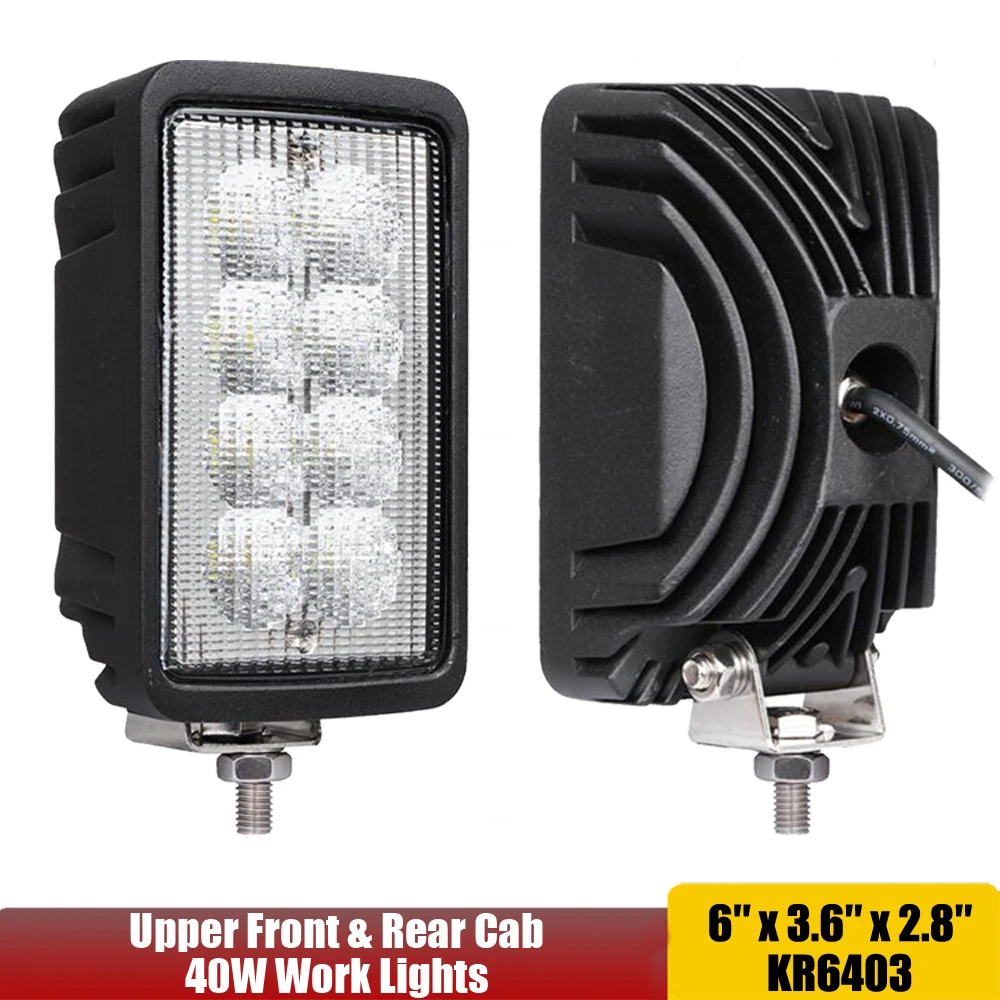 Upper Cab Led Work Light- Side Mount 40W Floodlamp 12V 24V 3200Lumens 6x4 Rectangular Led Tractor Light x1pc