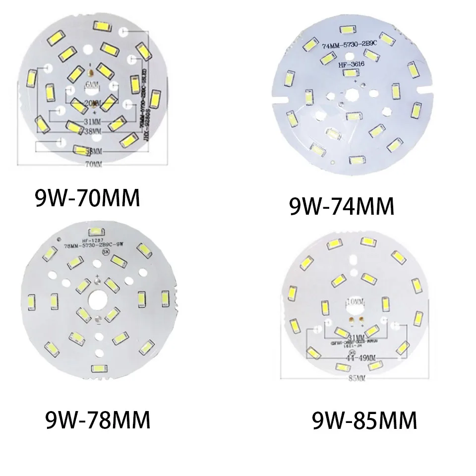 5Pcs 9W SMD5730 luminosità pannello luminoso LED pannello lampada 50mm 58mm 65mm 78mm 85mm per lampadina a soffitto fai da te Downlight