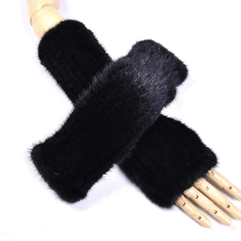 BF Genuine Mink Fur Long Gloves for Women, Arm Sleeves, Keep Warm, Knitted, High Elastic, Half Finger, Elbow, Autumn, Winter