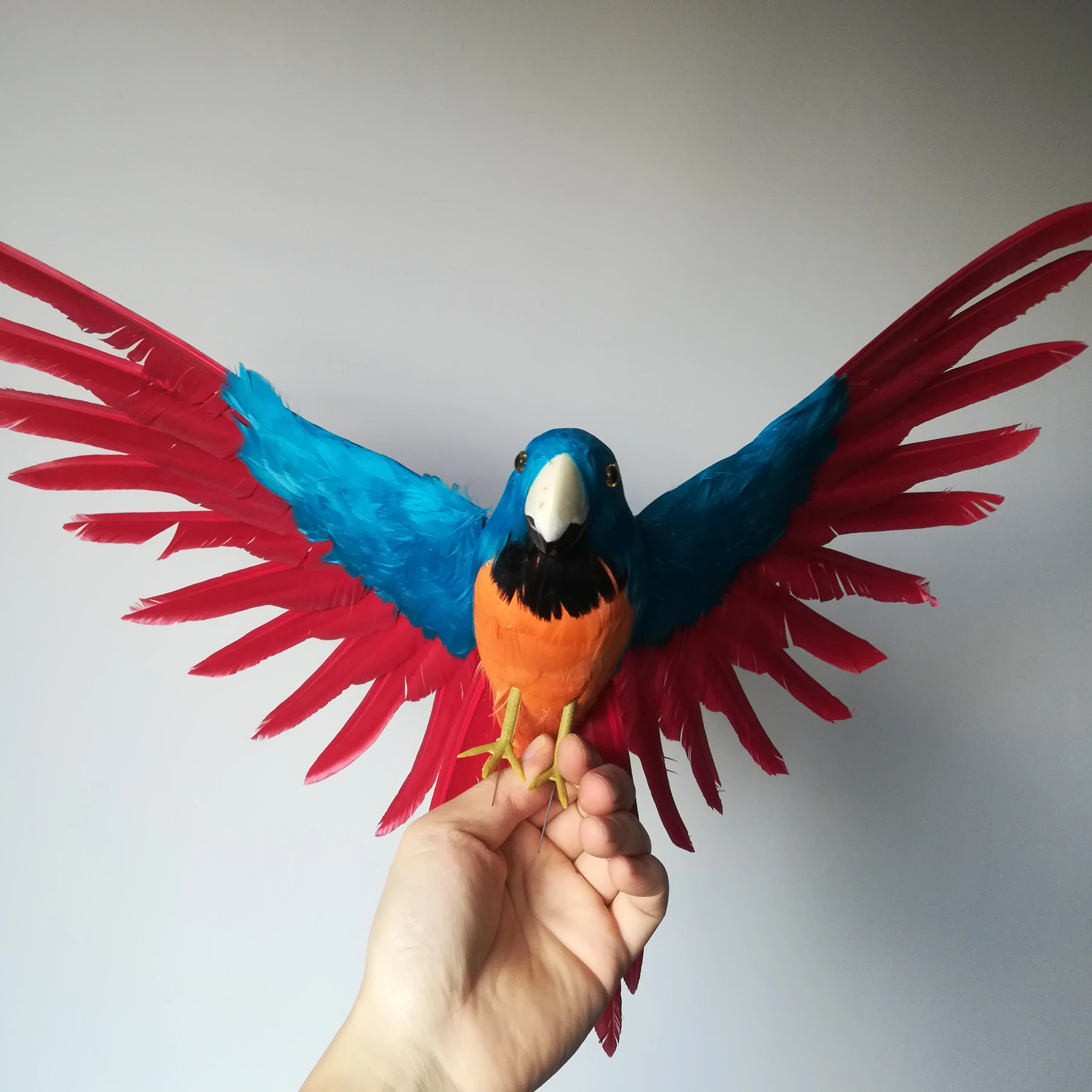 

about 32x45cm blue-red feathers parrot hard model,spreading wings feathers bird stage prop,home garden decoration toy gift w0798