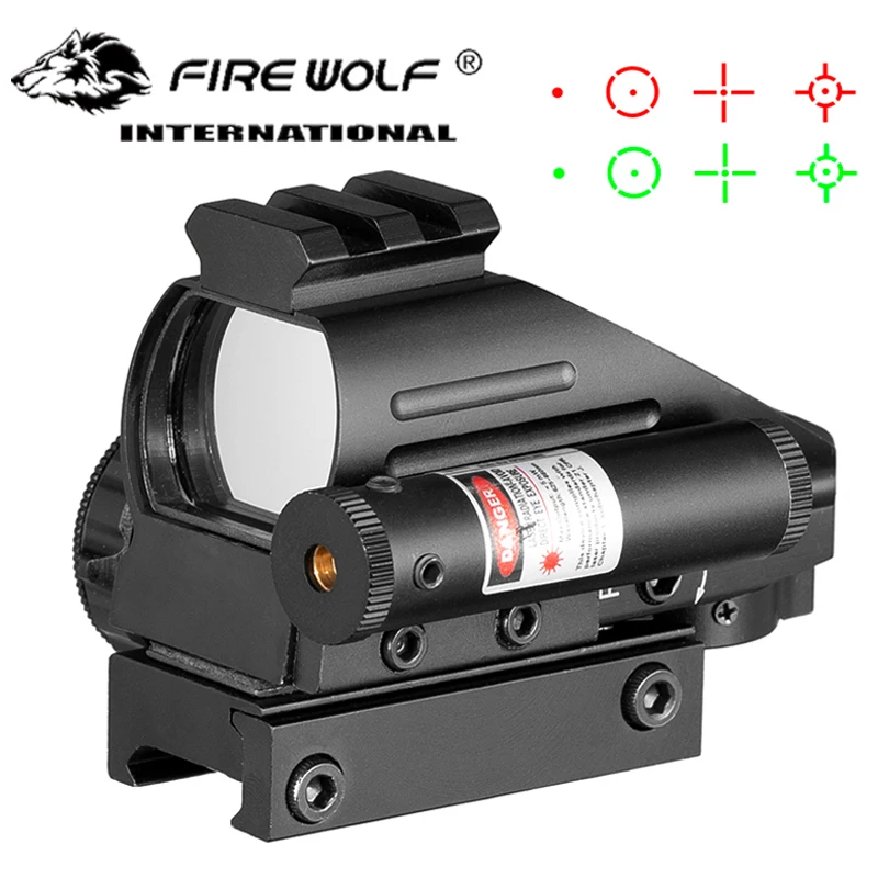 Holographic Rifle Scope Reflex 4 Reticles Red dot Sight Tactical riflescope with Red Laser and Top Rail Hunting Optics