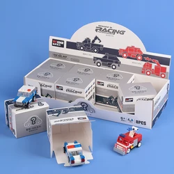 DECOOL Technical Surprise Blind Box Mini Pull Back Fire Truck Crane Forklift Military Police Car Building Blocks Toys For Boy