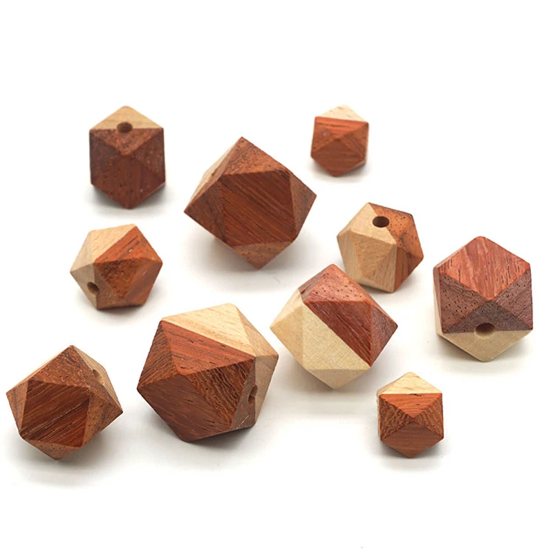 50pcs/lot 10/12/14/16/18/20mm Two Color Octagonal Wooden Beads DIY Jewelry Accessories Fashion Wood Bead For Necklace Earrings