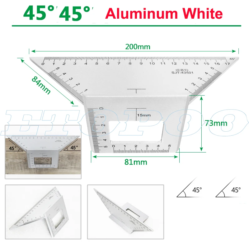 Japanese Aluminum Alloy Square Angle Ruler 45 degrees 90 degrees Gauge Protractor For Multifunctional Carpenter Woodworking Tool