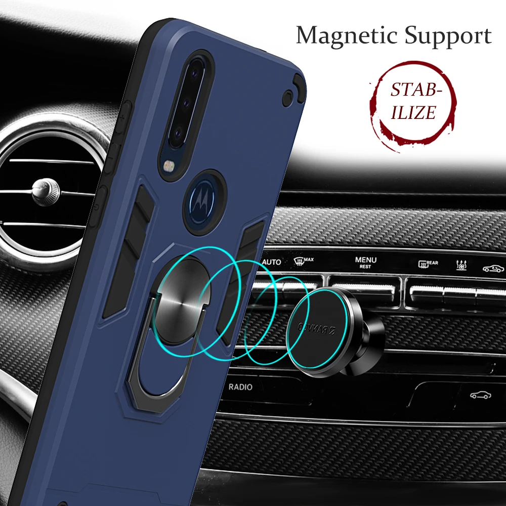 For Motorola Moto One Action Case Hard With Stand Ring magnet shockproof Armor protective Back cover Case for moto P40 Power