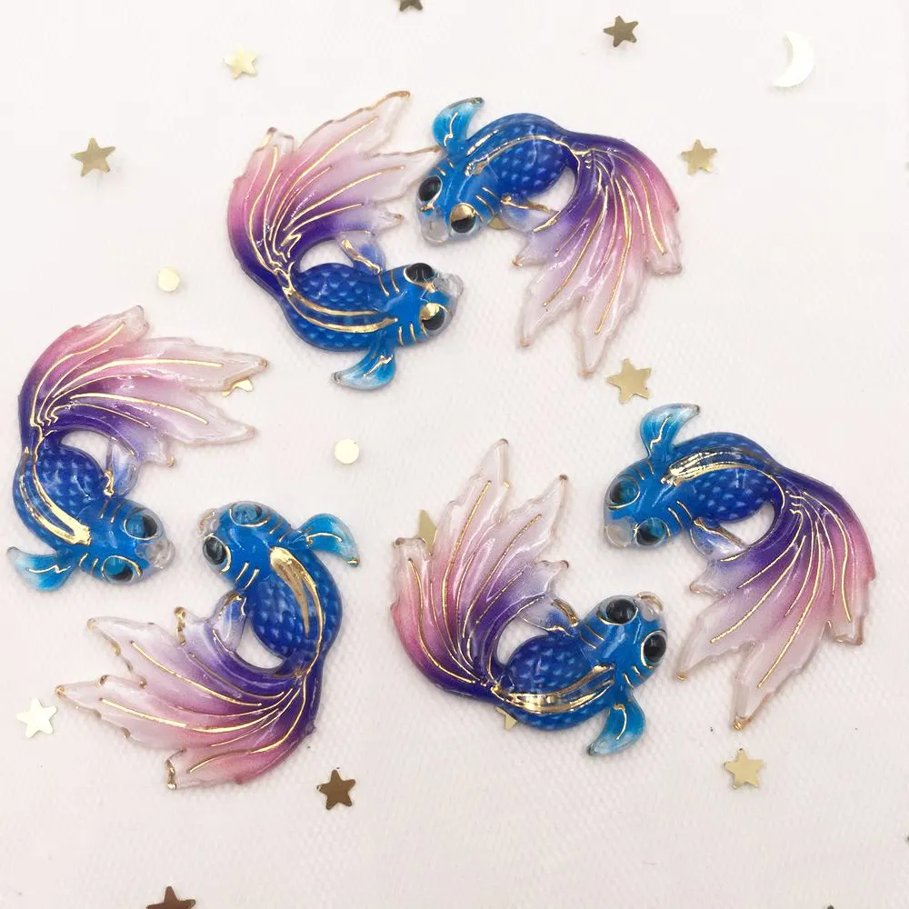 New 8pcs Resin Shiny Colorful Goldfish Buttons Flatback Rhinestone Scrapbook 1 Hole Wedding Applique DIY Ornaments Craft G58
