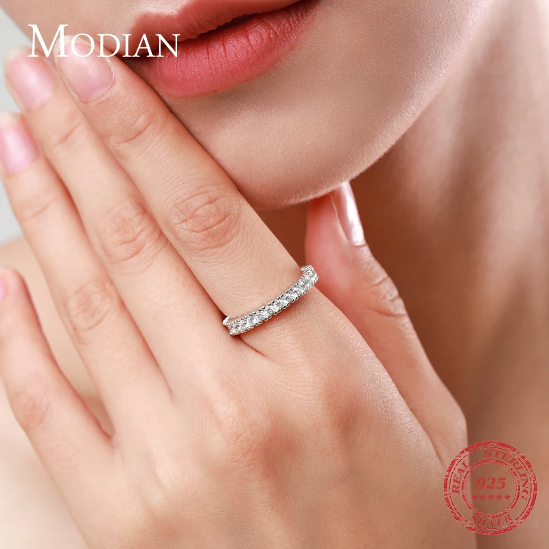 Modian Real 925 Sterling Silver Classic Sparkling Round Square CZ Finger Ring For Women Luxury Wedding Engagement Fine Jewelry