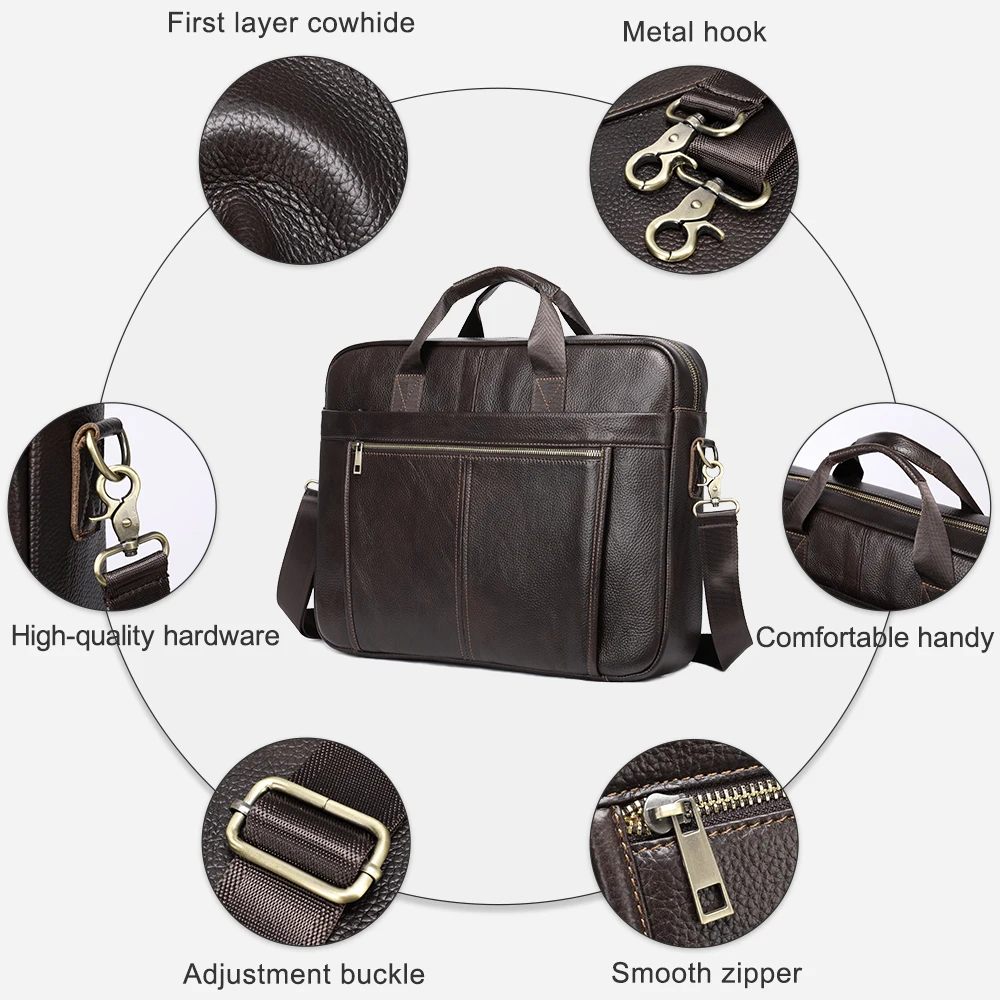 WESTAL-bolso para ordenador portátil de 17 pulgadas para hombre, maletines de cuero genuino, bolsos de mensajero para documentos, maletines para