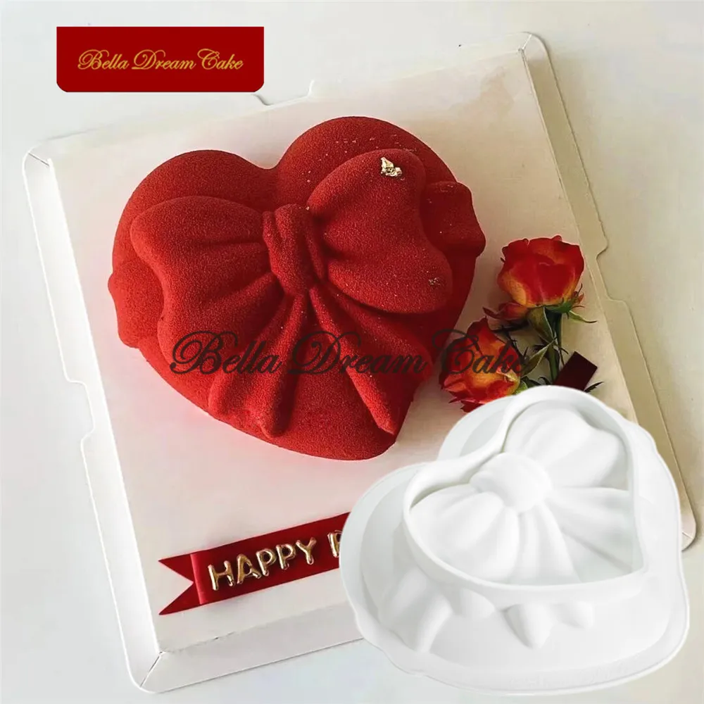3D Bowknot Heart silikonowa foremka do musu DIY kreatywna forma na czekoladki na walentynki ciasto dekorowanie narzędzia akcesoria do pieczenia