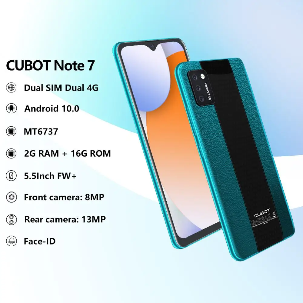 CUBOT Note 7 4G Smartphone 13MP Rear Triple Camera 5.5“ Small Cheap Cell Phone Android 10.0 Pie 3100mAh Dual SIM Card Telephone