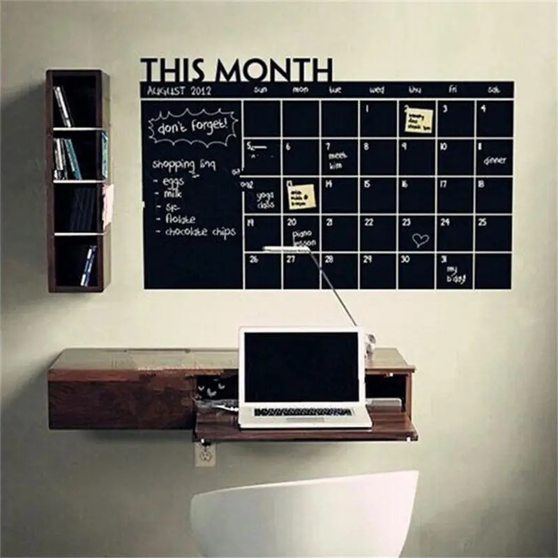 Monthly Chalkboard Chalk Board Blackboard Removable Wall Sticker Month Plan Calendar Memo DIY 64cm X 100 cm On Sale