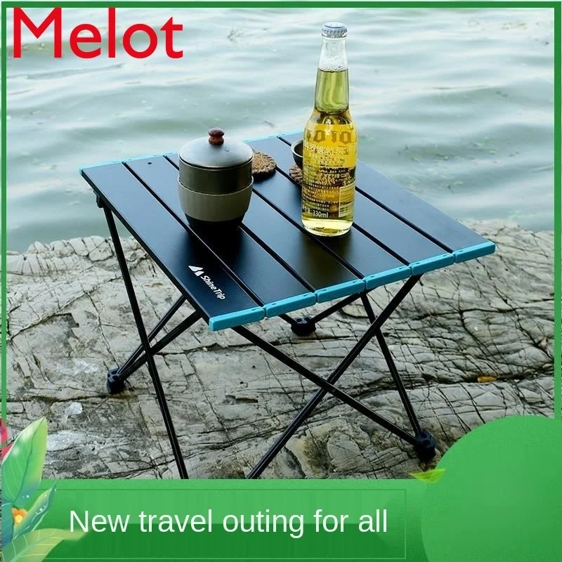 High-End Outdoor Aluminum Alloy Portable Folding Table Camping Leisure Table Multi-Purpose Picnic Barbecue Aluminum Plate Table