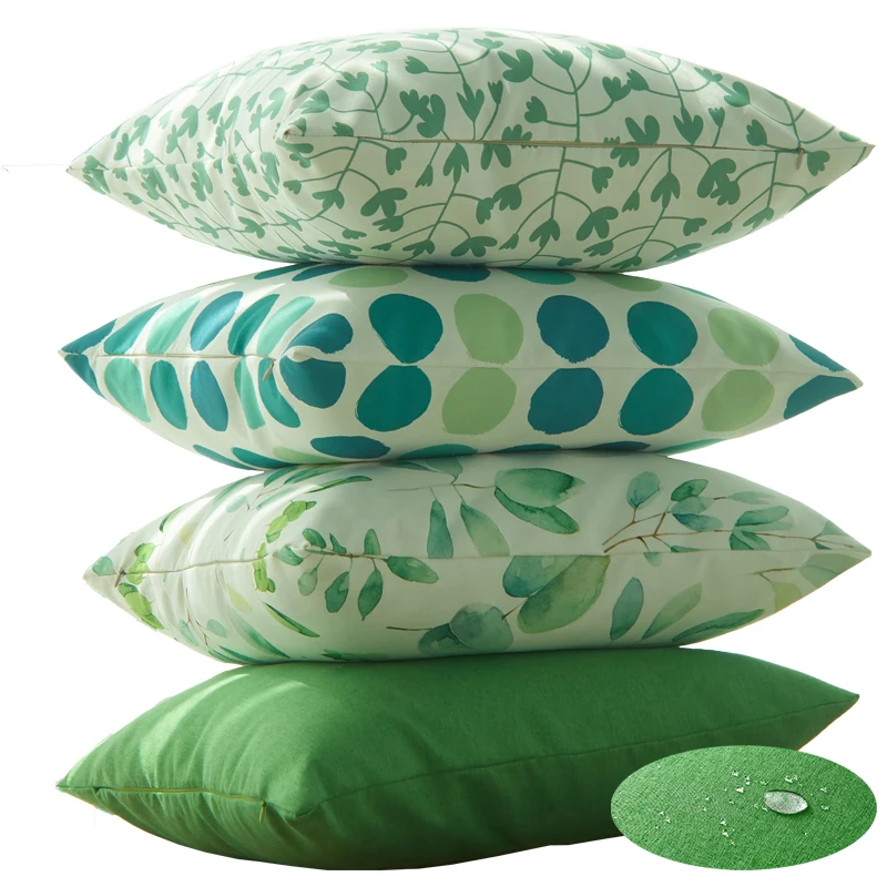 2 Pcs Green Plant Printing Outdoor Waterproof Throw Pillow Covers Decor Garden Cushion for Patio Tent Balcony Pillowcase 45*45cm