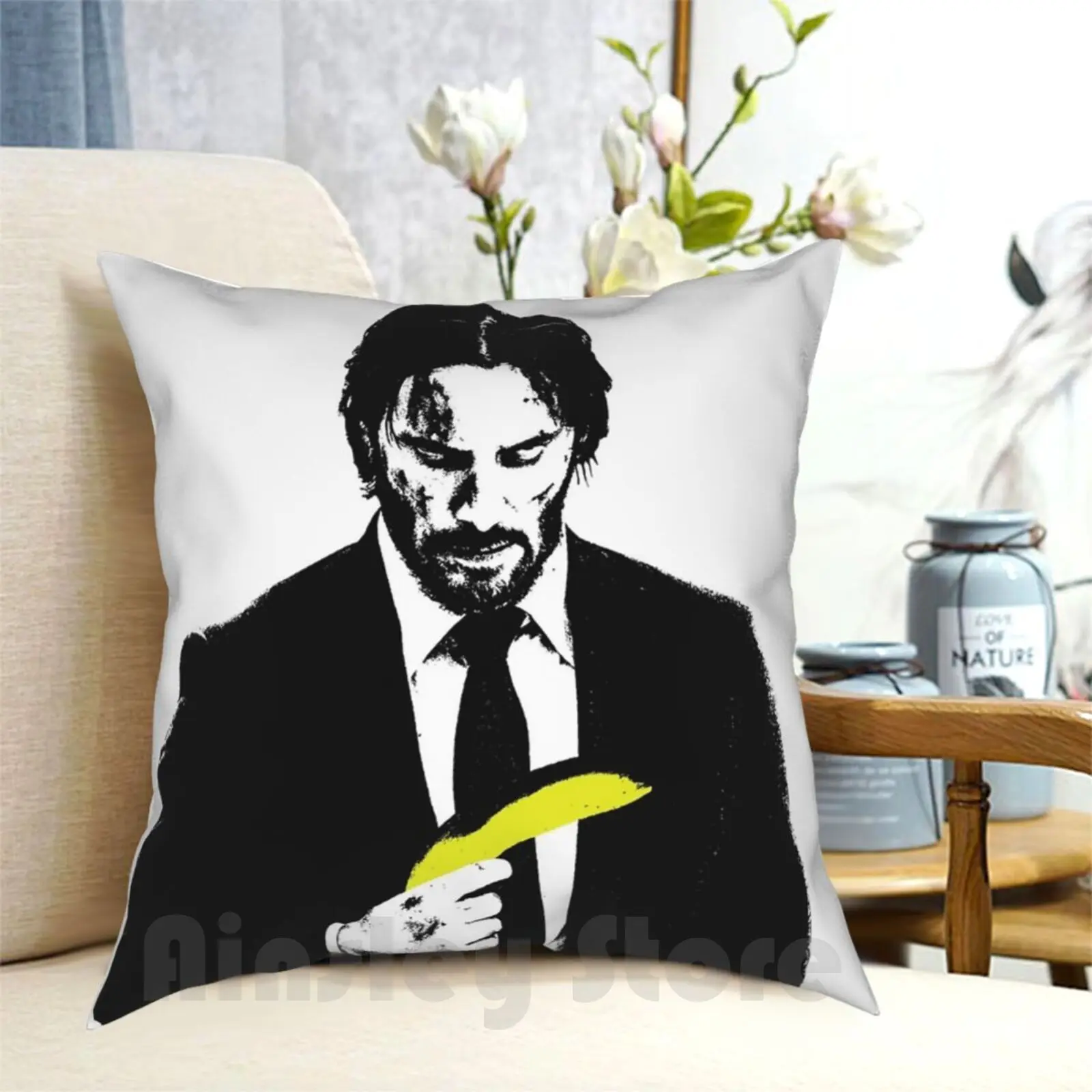 John Wick-Banana Yaga Pillow Case Printed Home Soft Throw Pillow Baba Yaga Banana Banksy Parody Funny Fan Art Keanu