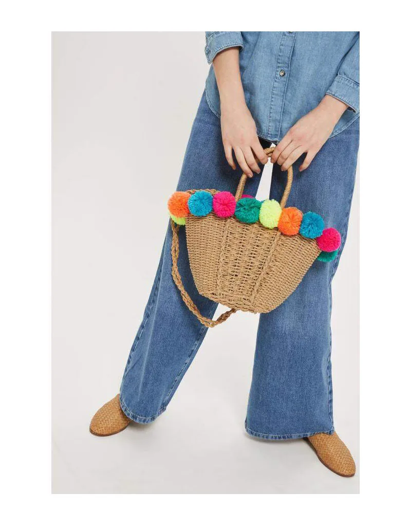 New Fashion Colorful Ball Straw Woven Handbags Seaside Vacation One-shoulder Messenger Beach Bag Lady Summer Shoulder Bags